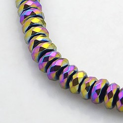 (966) Внутренний цвет Кристалл / Лиловато-лиловый на подкладке Гальванизировать немагнитных синтетический гематит бисер пряди, граненые, шайба, с покрытием цвета радуги, 6x3 мм, отверстие : 1 мм, около 140 шт / нитка, 15.7 дюйм