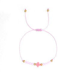 Pink Браслеты из стеклянных бус в стиле бохо, крестик для женщин, розовые