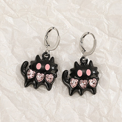 Cat Shape Серьги-кольца из сплава эмали со стразами, платина, форма кошки, 32x18.5 мм