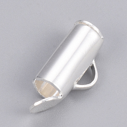 Silver Brass Slide On End Clasp Tubes, Slider End Caps, Silver Color Plated, 6x10x4mm, Hole: 1x3mm, Inner Diameter: 3mm