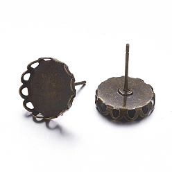 Antique Bronze Brass Stud Earring Settings, Nickel Free, Antique Bronze, 13mm, Tray: 12mm, Pin: 0.6mm thick