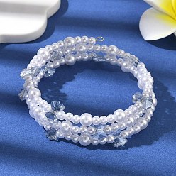 Стально-синий Браслеты из многорядных бусин из стекла и АБС-пластика с имитацией жемчуга, бабочка, со стальной проволокой, стальной синий, внутренний диаметр: 1-7/8 дюйм (4.8 см)