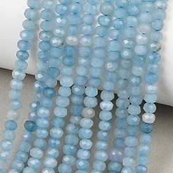 Light Blue Dyed Natural Whie Jade Beads Strands, Rondelle, Faceted, Light Blue, 4x3~3.5mm, Hole: 0.8mm, about 105~106pcs/strand, 14.57''~14.76''(37~37.5cm)