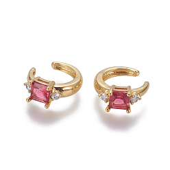Golden Brass Cubic Zirconia Cuff Earrings, Golden, 10x2~3mm