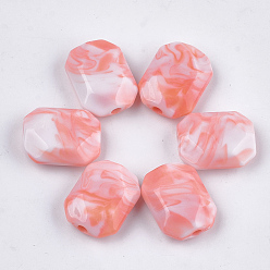 Лосось Акриловые бусины, Стиль имитация драгоценных камней, два тона, граненые, прямоугольные, salmon, 24x18.5x8.5 мм, Отверстие : 3 мм , около 175 шт / 500 г