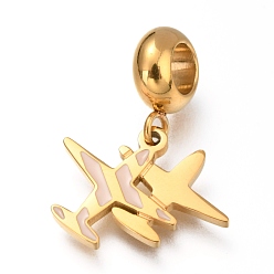 Pink Ионное покрытие (ip) 304 подвески из нержавеющей стали в европейском стиле, с эмалью, Подвески с большими отверстиями, самолет, золотые, розовые, 22 мм, отверстие : 4.5 мм, Кулон : 12x17x1.3 мм