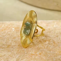 Аквамарин Бусины из натурального аквамарина с 304 манжетными кольцами из нержавеющей стали, овальные, реальный 18 k позолоченный, внутренний диаметр: 19 мм, овальный : 36x17.5 mm