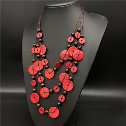 Оранжевый Ожерелья из натурального окрашенного кокоса с бусинами из искусственной кожи в несколько рядов для женщин, оранжевые, 24.41 дюйм (62 см)