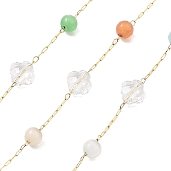 Золотой 316 хирургические звенья из нержавеющей стали, со стеклом, пайки, с катушкой, золотые, цветок: 6x6x3.5мм; круглый: 4мм, 5 м / рулон