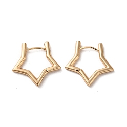 Light Gold Brass Hoop Earrings, Star, Light Gold, 23x24.5mm