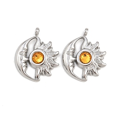 Подсолнух 304 из нержавеющей стали горный хрусталь подвески, подвески-камни со звездами и луной, ноябрь, цвет нержавеющей стали, подсолнечник, 19.5x16x3.5 мм, отверстие : 1.6 мм