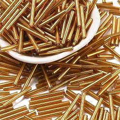 (932FM) Темно-синий аква-матовый с подкладкой Серебряные подкладке прозрачное стекло стеклярусом, темно-золотистые, 20x2.5 мм, отверстие : 0.5 мм, около 2000~2500 шт / упаковка