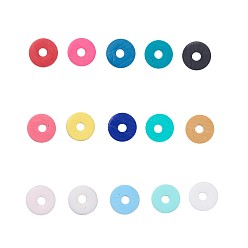 Couleur Mélangete 15 couleurs de perles d'argile polymère faites à la main, disque / plat rond, perles heishi, couleur mixte, 8x0.5~1mm, Trou: 2mm, 15 couleurs, à propos 133~140pcs / couleur, 1995~2100 pcs / boîte