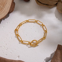 Настоящее золото 18K Минималистичные 5мм 304 цепочка-скрепка из нержавеющей стали для женщин, реальный 18 k позолоченный, 6-3/4 дюйм (17 см)