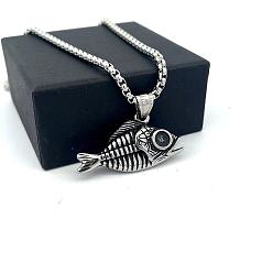 Нержавеющая Сталь Цвет Винтажные панк-стиль мужские 304 подвески в виде рыбьей кости из нержавеющей стали, цвет нержавеющей стали, 23.62 дюйм (60 см)