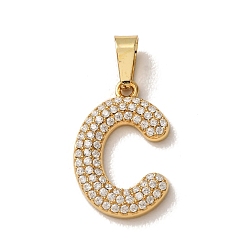 Letter C 304 Stainless Steel Micro Pave Clear Cubic Zirconia Pendants, Letter Charms, Golden, Ion Plating(IP), Letter C, 18x11.5x2.5mm, Hole: 6x2.5mm