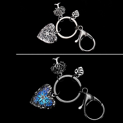 Heart Luminous Pendant Keychain, with Metal Key Rings, Blue, Heart, 9.3cm