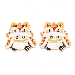 Amarillo Cabujones de esmalte de aleación de panda danza del león chino, con adhesivo autoadhesivo, la luz de oro, amarillo, 32x32x1.5 mm