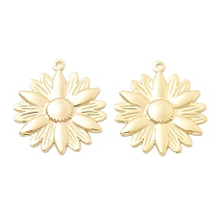 Настоящее золото 18K Латунные подвески, без кадмия, без никеля и без свинца, подсолнечник, реальный 18 k позолоченный, 33.5x30x2 мм, отверстие : 1.8 мм