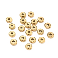 Real 18K Gold Plated 304 Stainless Steel Beads, Flat Round, Polishing, Ion Plating(IP), Real 18K Gold Plated, 6x2mm, Hole: 2mm, about 48pcs/bag