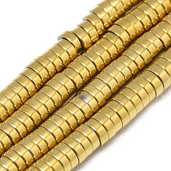 Golden Plated Electroplate Non-magnetic Synthetic Hematite Beads Strands, Heishi Beads, Flat Round/Disc, Golden Plated, 6x2mm, Hole: 2mm, about 188pcs/strand, 15.7 inch