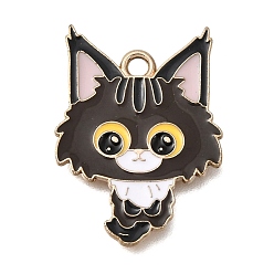 Black Alloy Enamel Pendants, Cat Shape Charms, Light Gold, Black, 26.5x19.5x1mm, Hole: 2mm