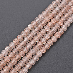 Темный Лосось Стеклянные бусины кракле, окрашенная и подогревом, круглые, темный лосось, 4 мм, отверстие : 0.8 мм, около 98~100 шт / нитка, 15.35 дюйм (39 см)