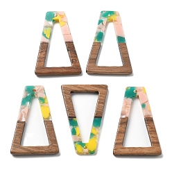 (52) Непрозрачная лаванда Подвески из смолы и ореха, трапециевидные, разноцветные, 38x24.5x2.5 мм, отверстие : 1.8 мм