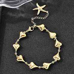 Золотой 304 браслеты из нержавеющей стали ссылка для женщин, сердце, золотые, 8 дюйм (20.2 см)