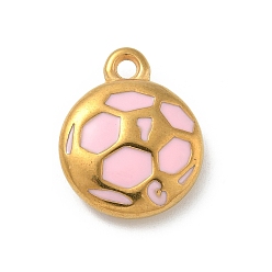 Бледно-Розовый Ионное покрытие (ip) 304 подвески из нержавеющей стали, с эмалью, реальный 18 k позолоченный, футбольное очарование, розовый жемчуг, 17x14x4.5 мм, отверстие : 1.6 мм