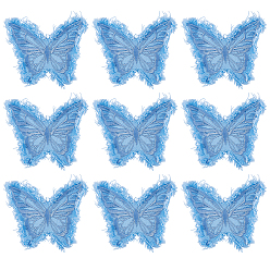 Cornflower Blue 9Pcs Butterfly Polyester Computerized Embroidery Cloth Iron on Sew on Patches, Tassels Appliques, Cornflower Blue, 80x100x1.5mm