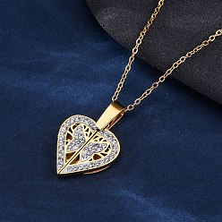 Золотой 304 открывающиеся подвески из нержавеющей стали и полимерной глины со стразами для женщин, сердце с бабочкой, ионное покрытие (ip), золотые, золотые, 18.39 дюйм (46.7 см)