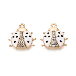 Белый Гальваническое покрытие, сплавы, стразы и эмалевые подвески, божья коровка прелести, без кадмия, без никеля и без свинца, золотые, белые, 18x18x4.5 мм, отверстие : 1.5 мм