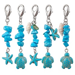 Синтетическая Бирюза 5шт стеклянные подвесные украшения, с цинковым сплавом застежками омаров коготь, слеза, 62~68 мм