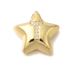 Letter T Стойка металлическая латунная микропрофилированная кубическая циркония подвески, долговечный, без кадмия и без свинца, буквы, реальный 18 k позолоченный, Письмо T, 15.5x16.5x5.5 мм, отверстие : 3 мм