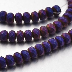 С Фиолетовым Покрытием Гальванизировать немагнитных синтетический гематит нитей бисера, матовые, рондель, с фиолетовым покрытием, 4x3 мм, отверстие : 1 мм, около 130 шт / нитка, 15.7 дюйм