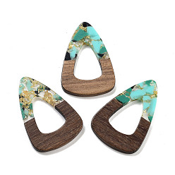 Бледно-бирюзовый Кулон из орехового дерева, смола и золотая фольга, слеза, бледные бирюзовая, 45x30x3.5 мм, отверстие : 2 мм