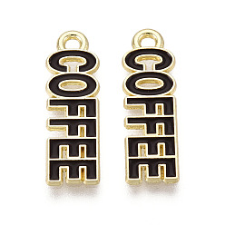 Черный Подвески из сплава и эмали, словесные/кофейные подвески, золотые, чёрные, 22x7x1 мм, отверстие : 1.5 мм