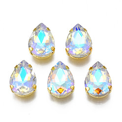 Шампанско-Желтый Шить на горный хрусталь, многожильных ссылки, стекло горный хрусталь, с позолотой 201 зубцы из нержавеющей стали, аксессуары для одежды, граненые, слеза, шампанское желтый, 14x10x6 мм, отверстие : 1 мм