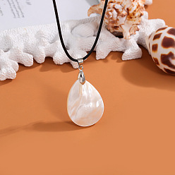 Морская Ракушка Ожерелья из вощеного шнура со сплавом и натуральными ракушками в форме капли для женщин, платина, цвет морской раковины, 18.11 дюйм (46 см)