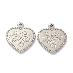 Stainless Steel Color Tarnish Resistant 304 Stainless Steel Pendants Rhinestone Settings, Heart with Flower Pattern, Stainless Steel Color, fit for 1mm rhinestone, 22.5x20x2mm, Hole: 1.6mm