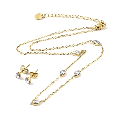 Oval Комплекты серег-гвоздиков и ожерелий с подвесками из кубического циркония с ионным покрытием (IP), 304 комплекты украшений из нержавеющей стали для женщин, золотые, овальные, 400 мм