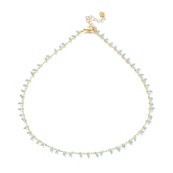 Светло-Голубой Колье из латуни ручной работы из стекла и бусин, с 304 нержавеющей стали сердцем прелести, застежка когтя омара, золотые, Небесно-голубой, 15.86 дюйм (40.3 см)