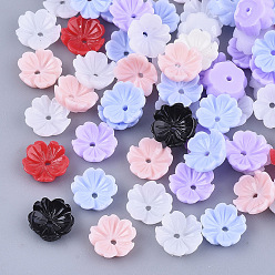 Mixed Color Opaque Resin Bead Caps, 5-Petal, Flower, Mixed Color, 8x8x2.5mm, Hole: 1mm