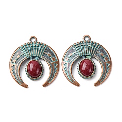 Луна Сплав с синтетических бирюзовых подвесками, красная медь и зеленая патина, луна, 30x28x5 мм, отверстие : 2 мм