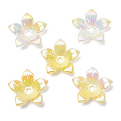 Yellow UV Plating Opaque Acrylic Beads, Iridescent, Flower, Gradient Color, Yellow, 21.5x23x5mm, Hole: 2.5mm