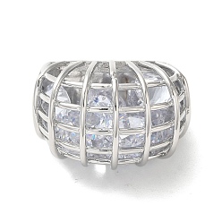 Platinum Brass Pave Cubic Zirconia Open Cuff Rings for Women, Cadmium Free & Lead Free, Ring, Platinum, US Size 7 1/2(17.7mm)
