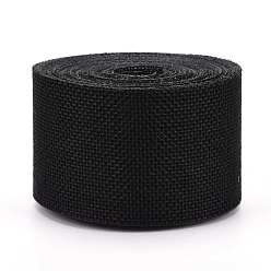 Black Polyester Imitation Linen Wrapping Ribbon, for Crafts Decoration, Black, 2 inch(50mm), about 10.94 Yards(10m)/roll
