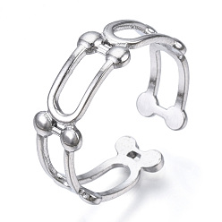 Stainless Steel Color Non-Tarnish 304 Stainless Steel Arch Shape Open Cuff Ring, Hollow Ring for Women, Stainless Steel Color, US Size 8 1/4(18.3mm)