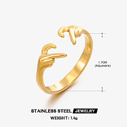 Золотой 201 открытые кольца манжеты из нержавеющей стали, сердце, золотые, внутренний диаметр: регулируемый